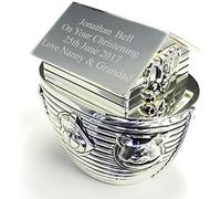 Personalised Engraved Silver Plated Noah's Ark Money Box Christening Gift for Boy or Girl, Custom Engraved Christening Gift, Baptism Gift, Christening Money Box Keepsake, Money Bank