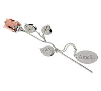 Personalised Engraved Silver Plated Rose Gold Rose - 18cm