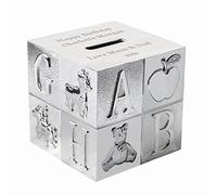 Personalised, Engraved, Silver Plated, Square, Cube, ABC Money Box - Enter Your Own Custom Text