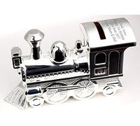 Personalised Engraved Silver Plated Steam Train Money Box Christening Gift for Boy or Girl, Custom Engraved Christening Gift, Baptism Gift, Christening Money Box Keepsake, Money Bank