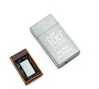 Personalised Engraved Silver Torch Gas Jet Lighter, Comes with Presentation Box, Happy 100th Birthday Design, Gift for Him, Father, Birthday Gift, Engraved in The UK