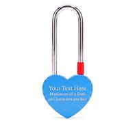 Personalised Engraved Single Heart Padlock, in Sky Blue, with Long Shackle. Your own Message. Engravable on Both Sides. Heart Paris London