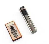 Personalised Engraved Slim Black Electric Lighter, Arc Lighter, Comes with Presentation Box, USB Rechargeable, Initials Design, Gift for Him, Engraved in The UK