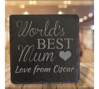 Personalised Engraved Square Slate Coaster - Worlds Best Mum