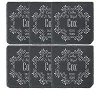 Personalised Engraved Square Slate Wedding Coaster with Names Set of 6