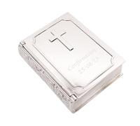 Personalised Engraved Stainless Steel Bible Shaped Velvet Lined Trinket Box with Cross Design - Holy Communion, Christening, Confirmation