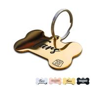 Personalised Engraved Stainless Steel Dog & Cat ID Tags (Gold, Bone, Small)