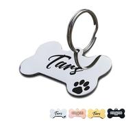 Personalised Engraved Stainless Steel Dog & Cat ID Tags (Silver, Bone, Small)