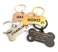 Personalised Engraved Stainless Steel Dog Tag ID - Bone with Paw - Choose Size - Choose Colour