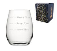 Personalised Engraved Stemless Amber Wine Glass with Name's Glass Handwritten Measurements Design, Customise with Any Name for Any Occasion, Laser Engraved, Gift Box Included