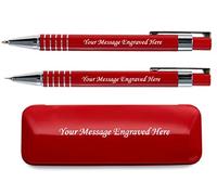 Personalised Engraved Stylish Pen And Pencil In Matching Colour Presentation Box- Personalised Gifts For Anniversary Or Any Gift Idea, Gifts For Men, Gifts For Woman - Enter Your Custom Text (Red)