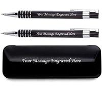 Personalised Engraved Stylish Pen And Pencil In Matching Colour Presentation Box- Personalised Gifts For Anniversary Or Any Gift Idea, Gifts For Men, Gifts For Woman - Enter Your Custom Text (Black)
