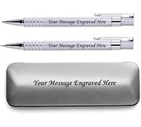 Personalised Engraved Stylish Pen And Pencil In Matching Colour Presentation Box- Personalised Gifts For Anniversary Or Any Gift Idea, Gifts For Men, Gifts For Woman - Enter Your Custom Text (Silver)
