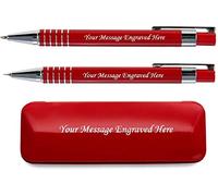 Personalised Engraved Stylish Pen And Pencil In Matching Colour Presentation Box- Personalised Gifts For Anniversary Or Any Gift Idea, Gifts For Men, Gifts For Woman - Enter Your Custom Text (Red)