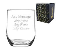 Personalised Engraved Sude Whisky Glass Stemless Gin Tumbler, Gift Boxed, Personalise with Any Message for Any Occasion
