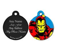 Personalised Engraved Superhero Pet Tag, Measures to 25mm, Ironman, Perfect for Any Pet