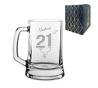 Personalised Engraved Tankard Beer Mug Stein Happy 21st Birthday Balloon Design Gift Boxed, 16.75oz/495ml Classic Beer Glass, Any Name, Engraved in The UK