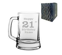 Personalised Engraved Tankard Beer Mug Stein Happy 21st Birthday Pixelated Design Gift Boxed, 16.75oz/495ml Classic Beer Glass, Any Name, Engraved in The UK