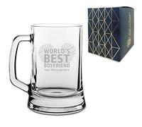 Personalised Engraved Tankard Beer Mug with World's Best Boyfriend Design, Gift Boxed, Personalise with Any Message for Valentines, Anniversaries