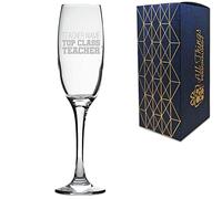 Personalised Engraved Teacher Gift Champagne Prosecco Flute with Top Class Teacher Design, Personalise with Any Name, Gift Box Included, Laser Engraved, Teacher End of Term School Gift