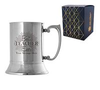 Personalised Engraved Teacher Gift Stainless Steel Tankard with Best Teacher Ever Design, Personalise with Any Message, Gift Box Included, Laser Engraved, Teacher End of Term School Gift