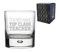 Personalised Engraved Teacher Gift Whisky Glass Tumbler with Top Class Teacher Design, Personalise with Any Name, Gift Box Included, Laser Engraved, Teacher End of Term School Gift