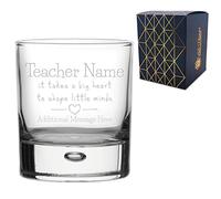 Personalised Engraved Teacher Gift Whisky Tumbler with A Big Heart shapes Little Minds Design, Personalise with Any Name and Message, Gift Box Included, Laser Engraved, Teacher End of Term School Gift