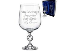 Personalised Engraved Twin 230ml Crystal Wine Pack with Satin Gift Box, Personalise with Any Name and Message for Any Occasion
