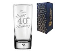 Personalised Engraved Vodka Hiball Glass, Happy 40th Birthday Handwritten Design, Rum Glass, 13oz or 365ml Capacity, Customise with Any Name, Gift Boxed