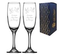 Personalised Engraved Wedding Champagne Set His and Hers, Wedding Doves, Any Date and Message Glasses, Holds Up to 7.5oz/221ml, Imperial Flute, Engraved in The UK