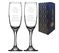 Personalised Engraved Wedding Champagne Set His and Hers, Wedding Floral, Any Date and Message Glasses, Holds Up to 7.5oz/221ml, Imperial Flute, Engraved in The UK