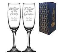 Personalised Engraved Wedding Champagne Set of Two, Mother and Father of The Bride or Groom, Any Date and Message, 7.5oz/221ml Imperial Flute, Script Font