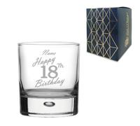 Personalised Engraved Whisky Glass, Happy 18th Birthday Handwritten Design, Bubble Whisky Glass, 11.5oz or 330ml Capacity, Customise with Any Name, Gift Boxed