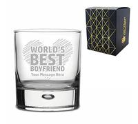 Personalised Engraved Whisky Glass Tumbler with World's Best Boyfriend Design, Gift Boxed, Personalise with Any Message for Valentines, Anniversaries