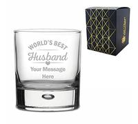Personalised Engraved Whisky Glass Tumbler with World's Best Husband Design, Gift Boxed, Personalise with Any Message for Valentines, Anniversaries