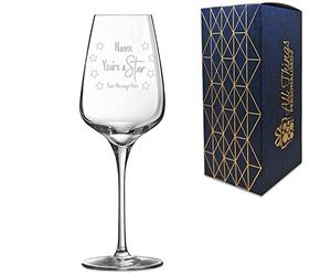 Personalised Engraved Wine Glass with You're A Star Design, Personalise with Any Message, Gift Box Included, Laser Engraved, Thank You Gratitude Retirement Teacher Gift
