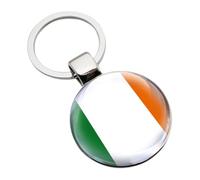 Personalised Engraved with an Ireland Irish Flag Design Silver Round Keyring Presented in a Gift Bag