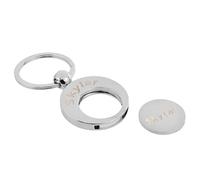 Personalised Engraved with Name, Initials or Wording of Your Choice, Trolley Coin Silver Nickel Plated Finish Metal Keyring Presented in a Gift Pouch