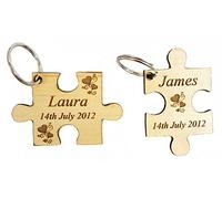 Personalised Engraved Wooden Jigsaw Keyring - Symbol of The 5th Year Anniversary (Maple)
