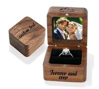 Personalised Engraved Wooden Ring Box with Magnetic Closure Portable Solid Wood Ring Storage Case for Proposal Wedding Valentine's Day Anniversary (custom wooden ring box)