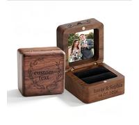 Personalised Engraved Wooden Ring Box with Magnetic Closure Portable Solid Wood Ring Storage Case for Proposal Wedding Valentine's Day Anniversary (personalised ring box)