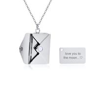 Personalised Envelope Locket Necklace Women - Stainless Steel Custom Engrave Name Initial Letter Message Necklace for Her, Customised Secret Message Jewellery for Mum Girlfriend Couples Sister, Silver