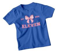 Personalised Est 2014 Eleven 11Th Birthday Girls T-Shirt Pink Bow Kids Tee 9-11 Years