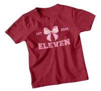 Personalised Est 2014 Eleven 12th Birthday Girls T-Shirt Pink Bow Kids Tee 9-11 Years