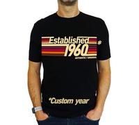 Personalised - Established Retro Stripes - 18th | 21st | 30th | 40th | 50th | 60th | 70th | 80th Custom Birthday Gift | Present Idea for Men T-Shirt Black L