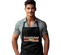 Personalised Established Year Apron - Custom Any Year or Age Retro Stripe Design Black UK Printed Birthday Gift for Dad Grandad Husband Chef BBQ Cooking Kitchen Established Since Year Original