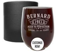 Personalised Etched 502ml Stemless Wine Glass Cup Tumbler, Custom Engraved Red White Wine for Mum Her, Customised Wedding Decoration Décor, Anniversary Birthday Gifts Presents - Bernard