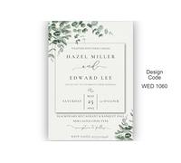 Personalised Eucalyptus Leaves Wedding Day or Evening Reception Invitation Cards - Digital Printed (50 Invitations)