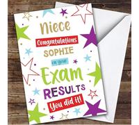 Personalised Exam Results Congratulations Card For Niece Bright Stars | Personalized Custom Unique Greetings Card For Exam Results Congratulations Any Text