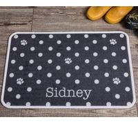 Personalised Extra Large Pet Feeding Mat | Machine Washable & Absorbent Carpet Pile | Non-Slip Backing | Polka Dot Dark Gray